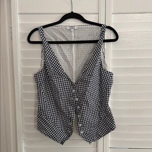 Frankie's Bikinis Navy and White Gingham Button-Front top size large